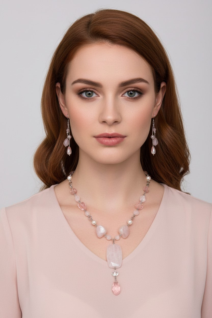 Semi Precious Rose Quartz Necklace