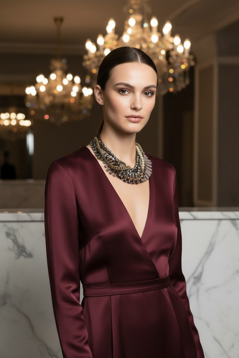Statement Bronze Necklace with Pearls and Crystals