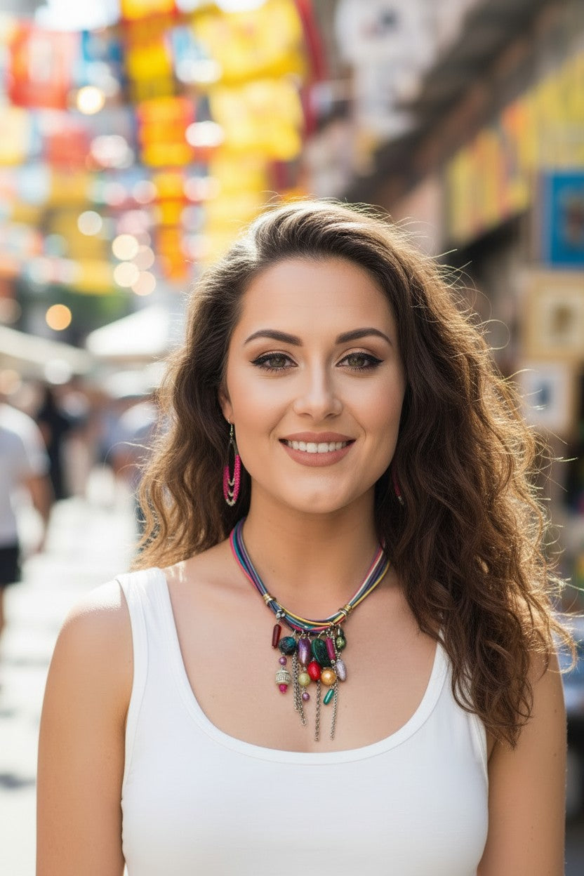 Multi Coloured, Fashionable Australian Made Designer Necklace