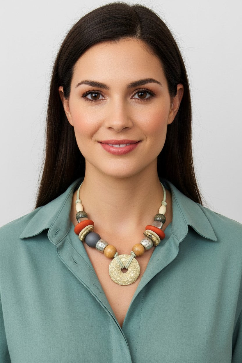 Stylish Italian Natural Multi Bead Necklace