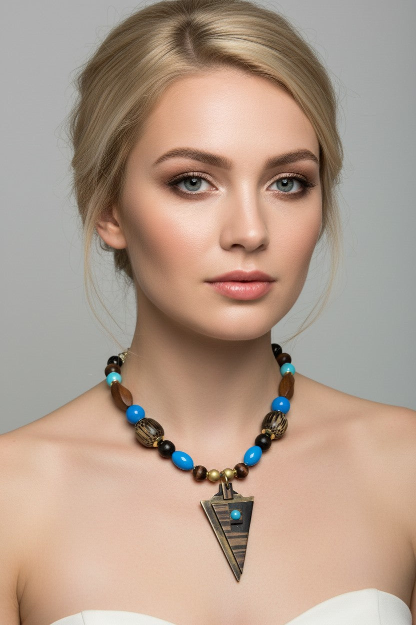Ethnic Charm, Wood And Italian Bead Necklace