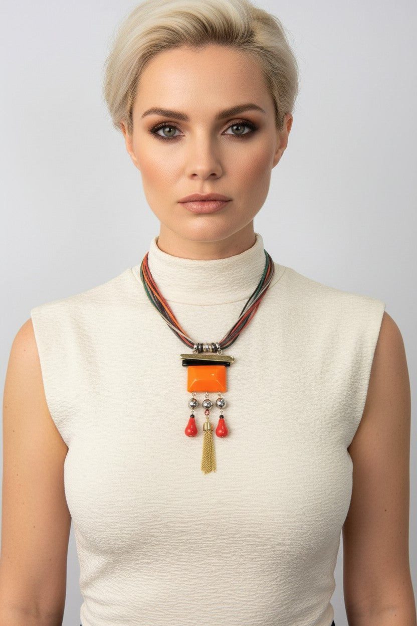 Colourful Italian Beads And Cord Necklace
