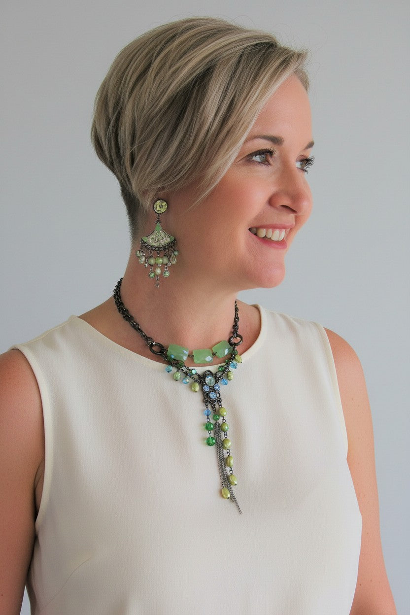 Designer Semi Precious Jade, Pearl Necklace