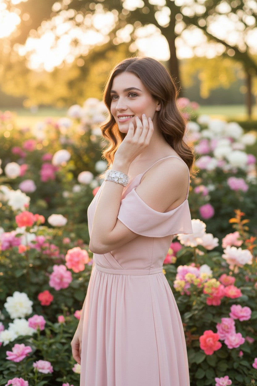 Elegant Shell Wide Cuff Bracelet with Beaded Flower Accents