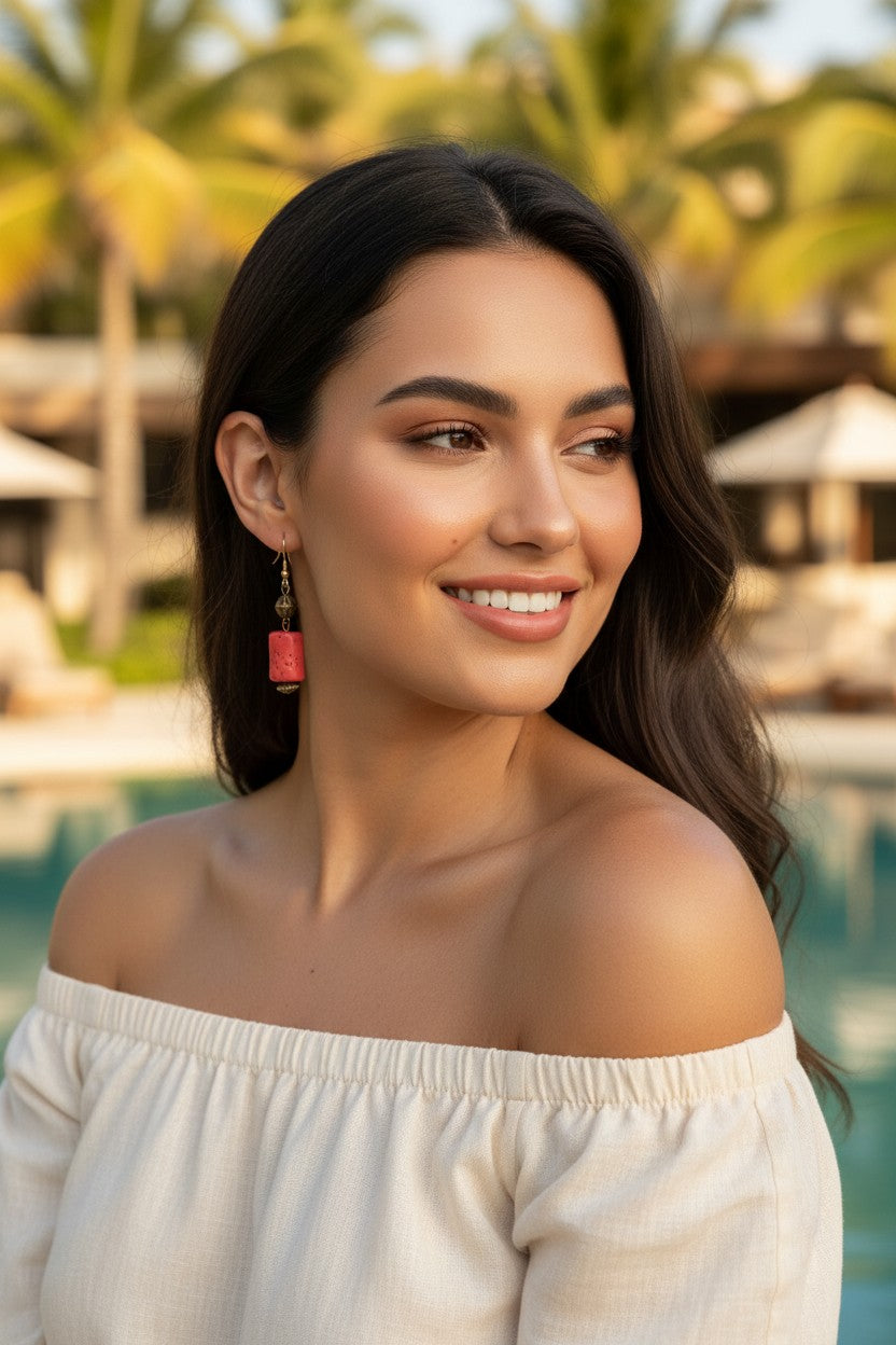 Coral Drop Earrings with Antique Gold Accents