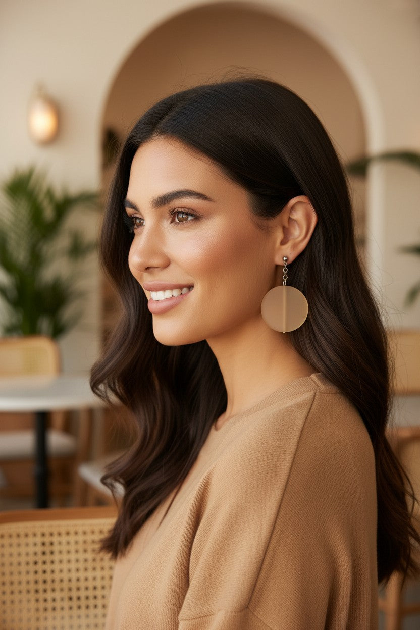 Large Beaded Disc Chain Drop Earrings