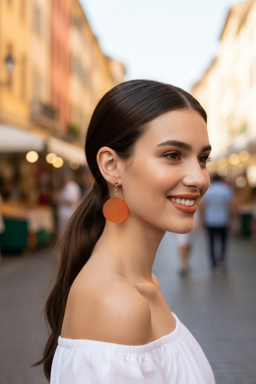 Large Beaded Disc Chain Drop Earrings