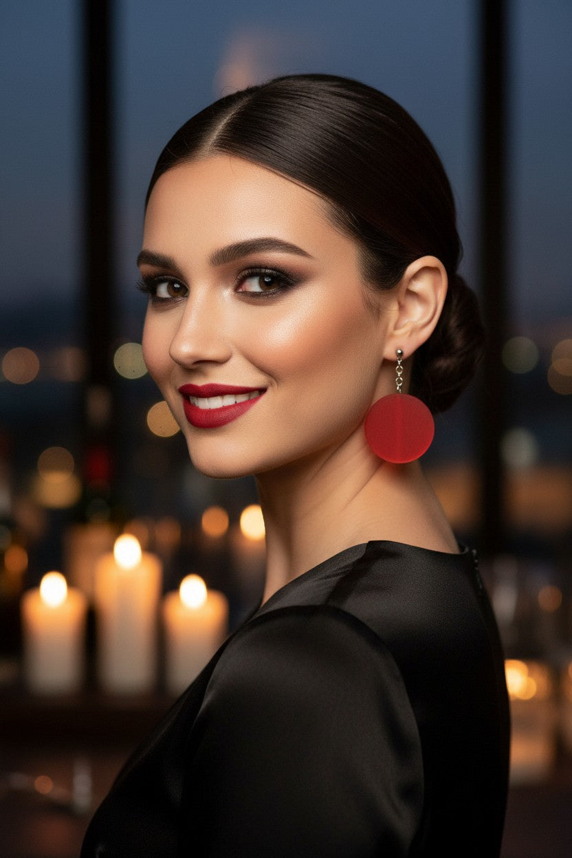 Large Beaded Disc Chain Drop Earrings