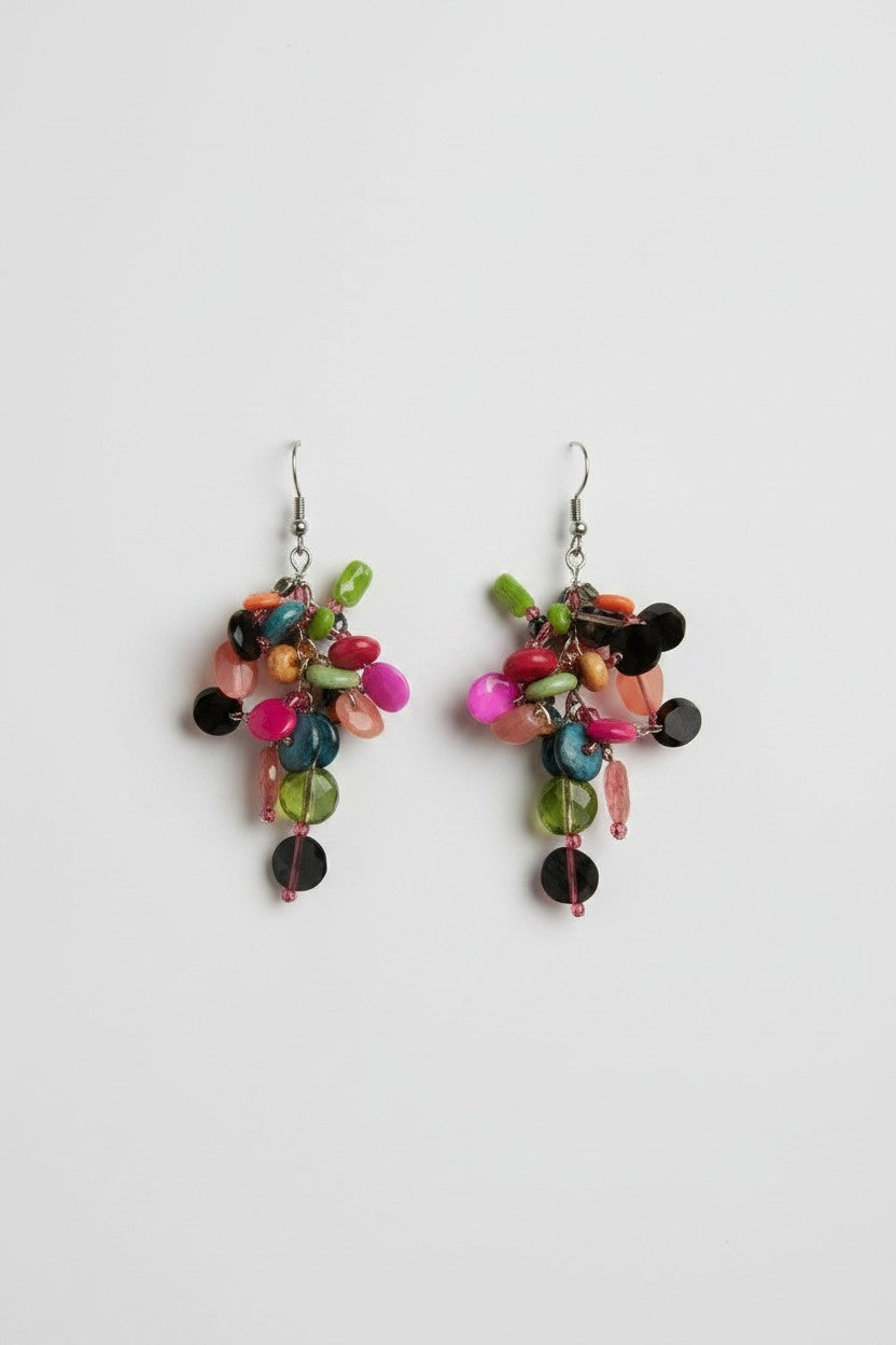muti coloured cluster beaded earrings 