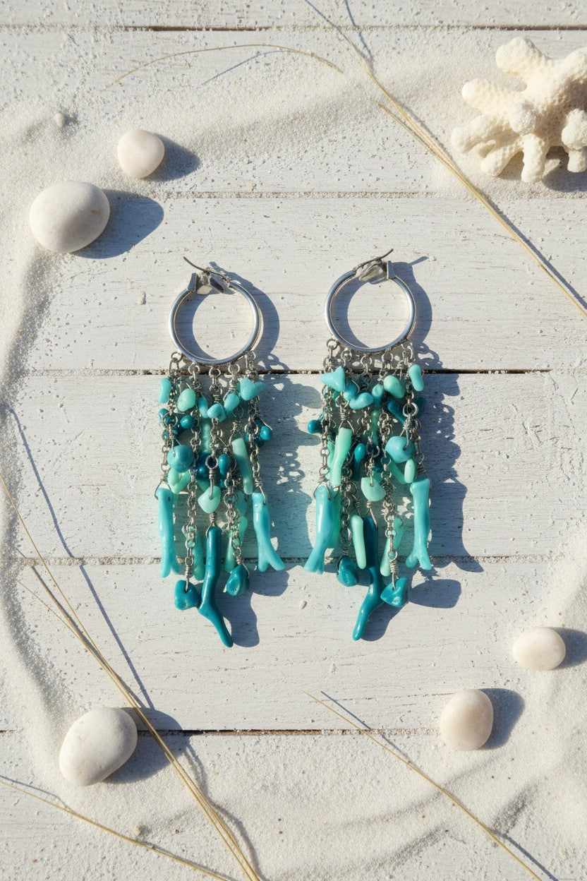 Turquoise Beaded Chandelier Hoop Earrings