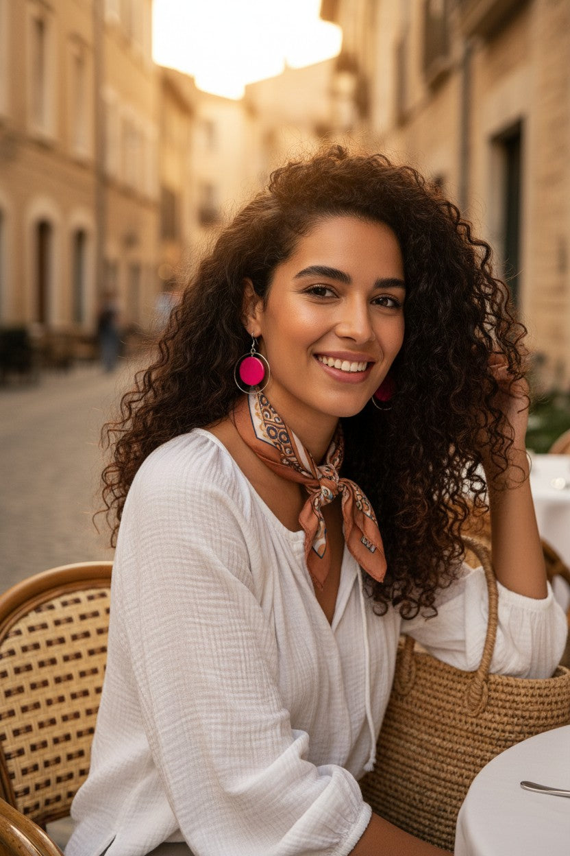 Silver Loop And Shell Disc Fashion Earrings