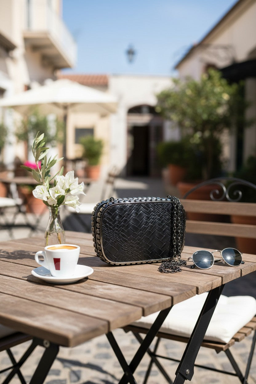 Stylish Bag With Gunmetal Frame