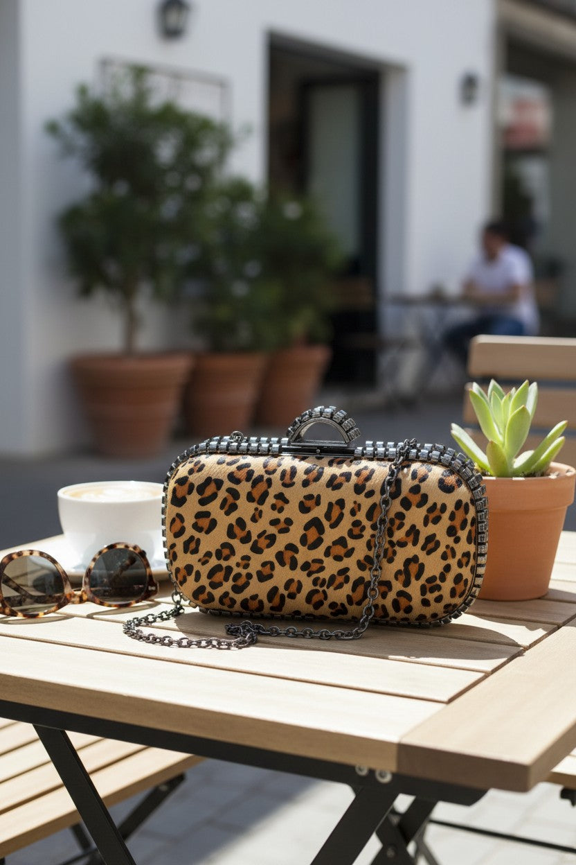 Leopard Print Pony Skin Evening Bag