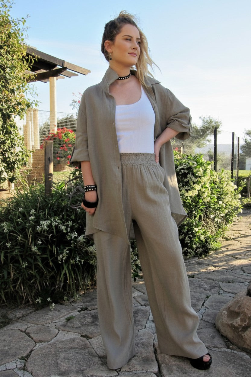 L023-Conti Moda Italian Linen Wide Leg Pants
