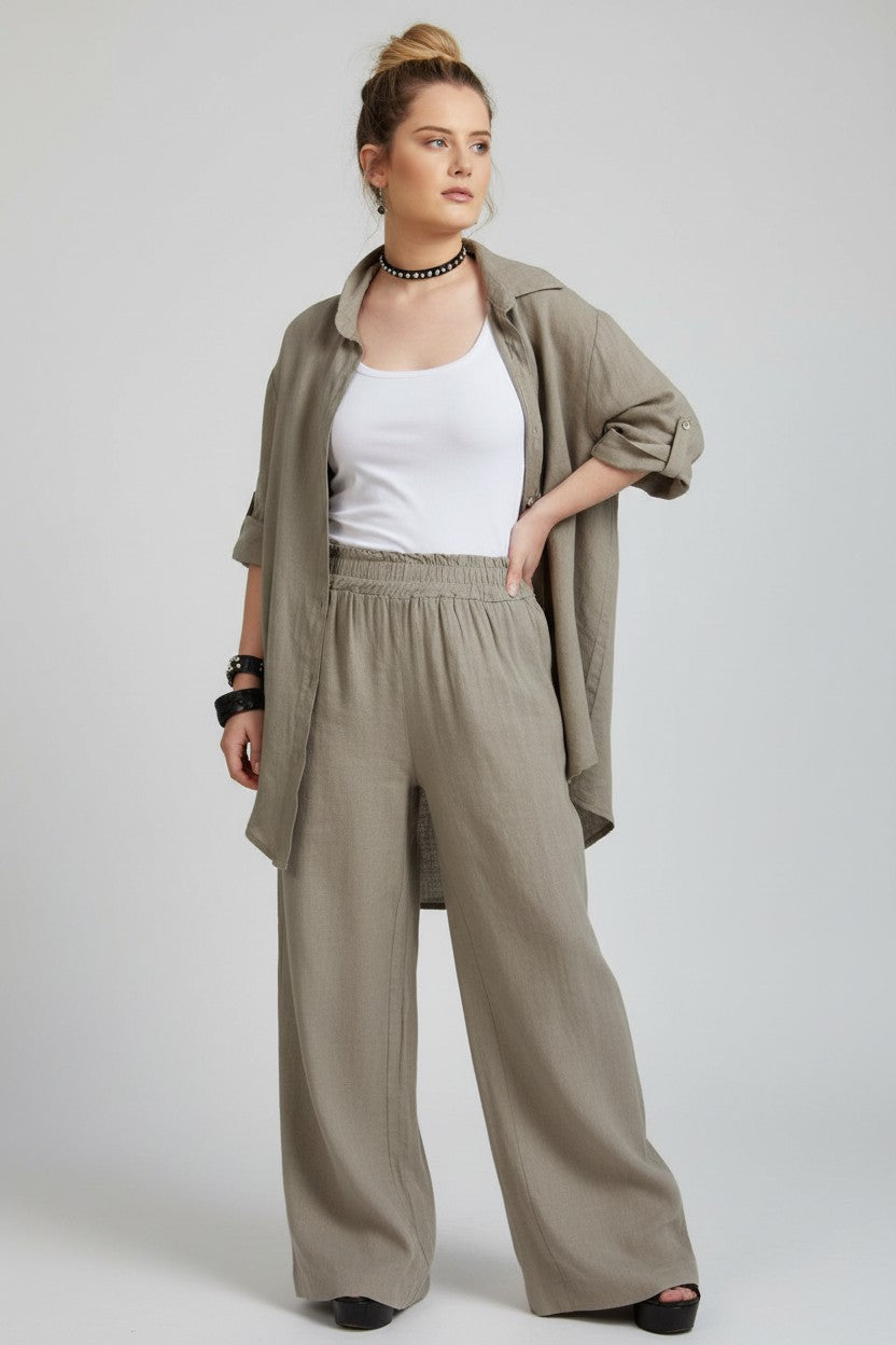L023-Conti Moda Italian Linen Wide Leg Pants
