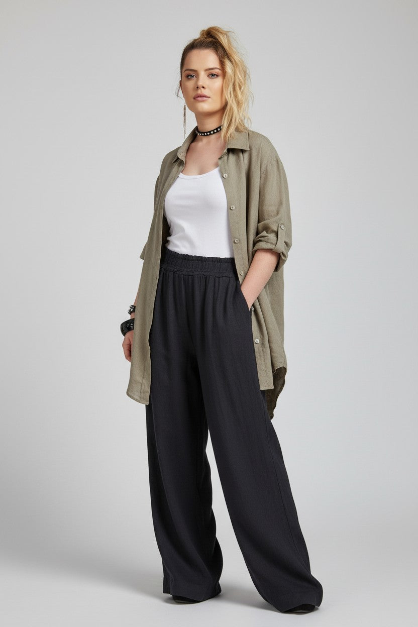 L023-Conti Moda Italian Linen Wide Leg Pants