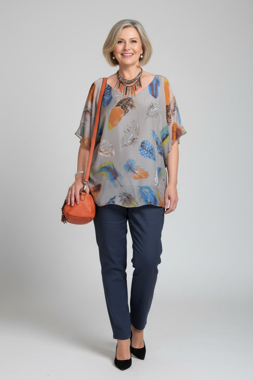 L177-Conti Moda Italian Silk Print Top