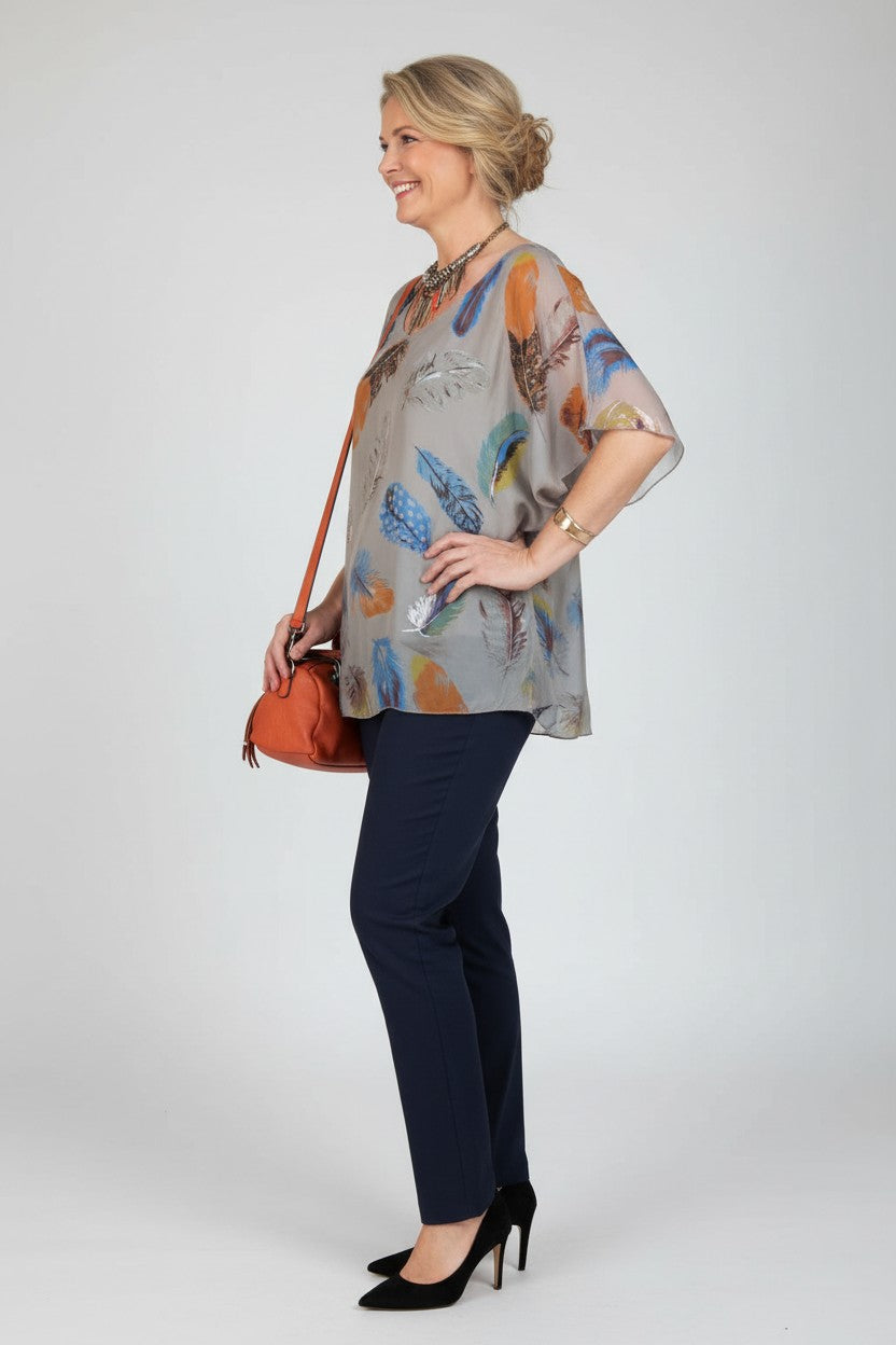 L177-Conti Moda Italian Silk Print Top
