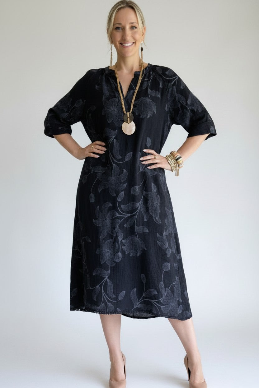 L243-Conti Moda Italian Linen Floral Pattern Dress