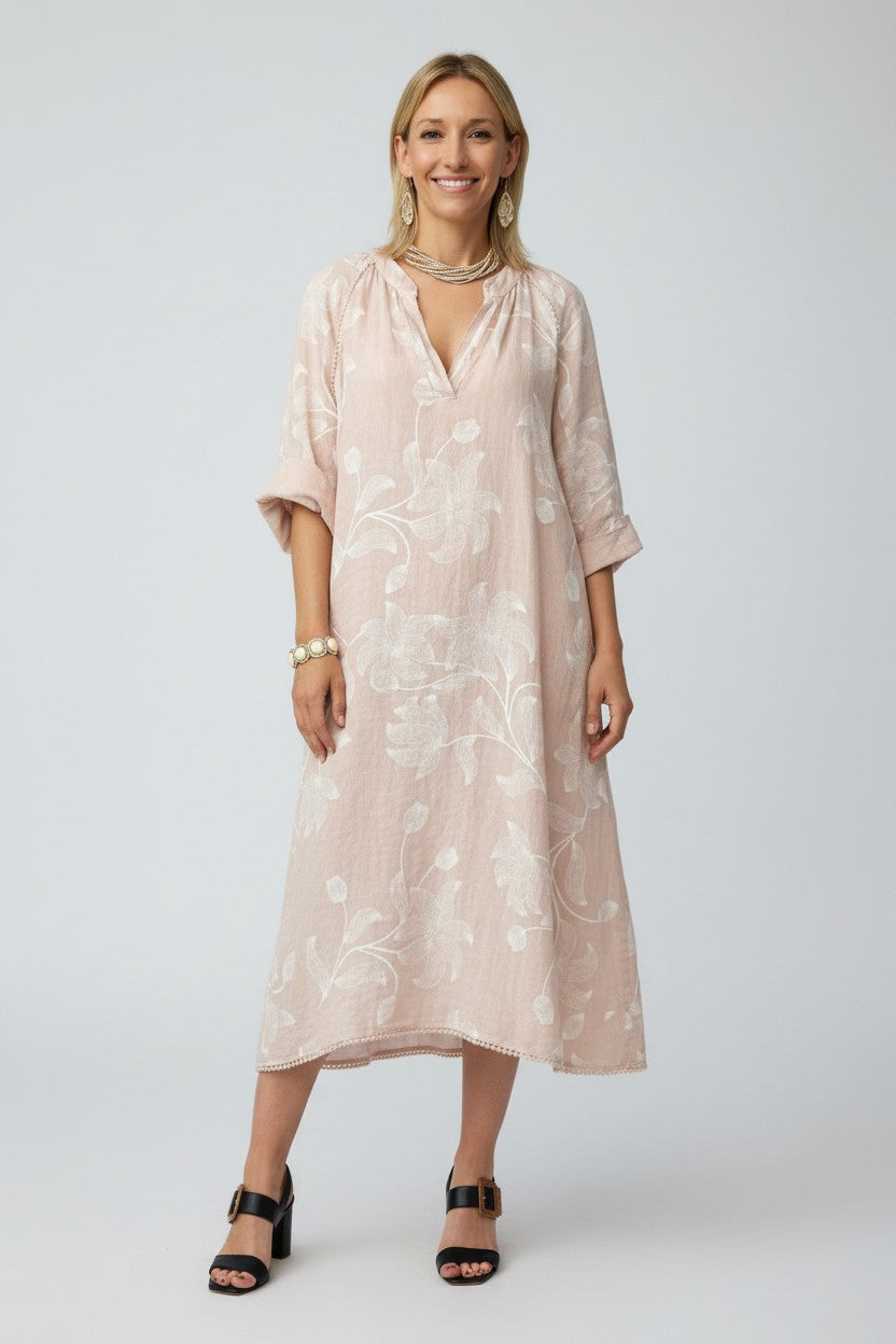 L243-Conti Moda Italian Linen Floral Pattern Dress