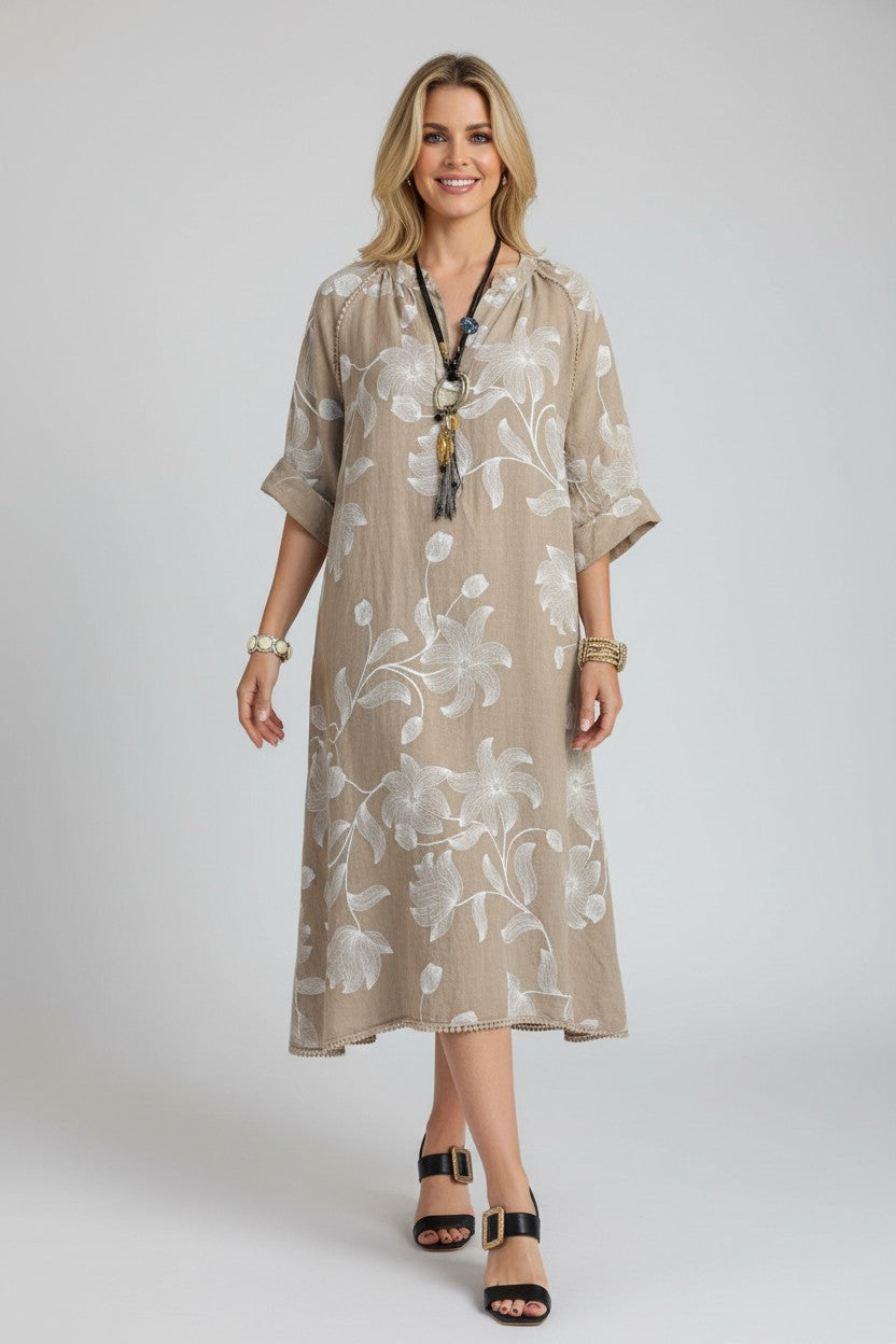 L243-Conti Moda Italian Linen Floral Pattern Dress