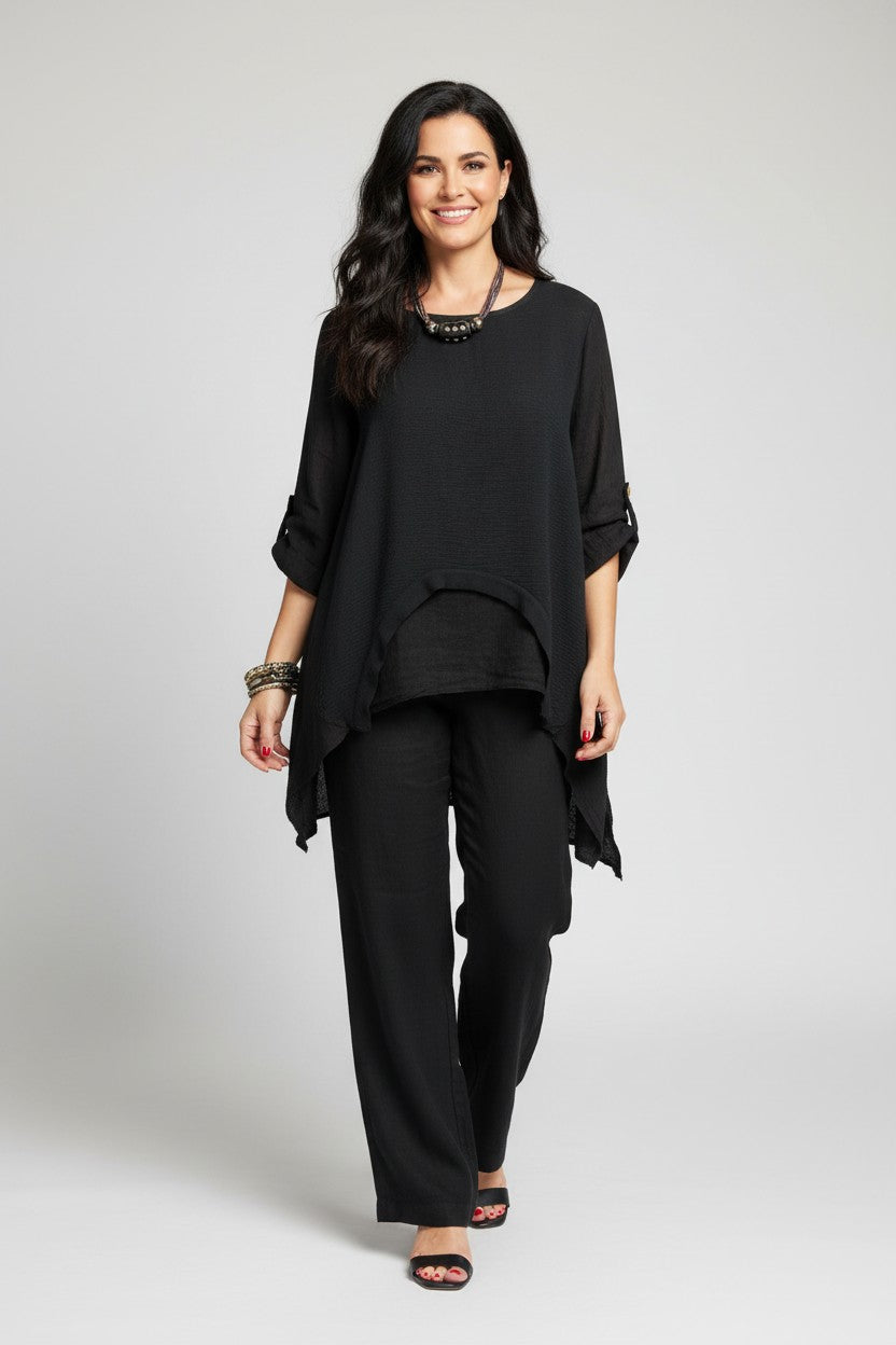 L350-Conti Moda Italian Linen Designer Overlay Top