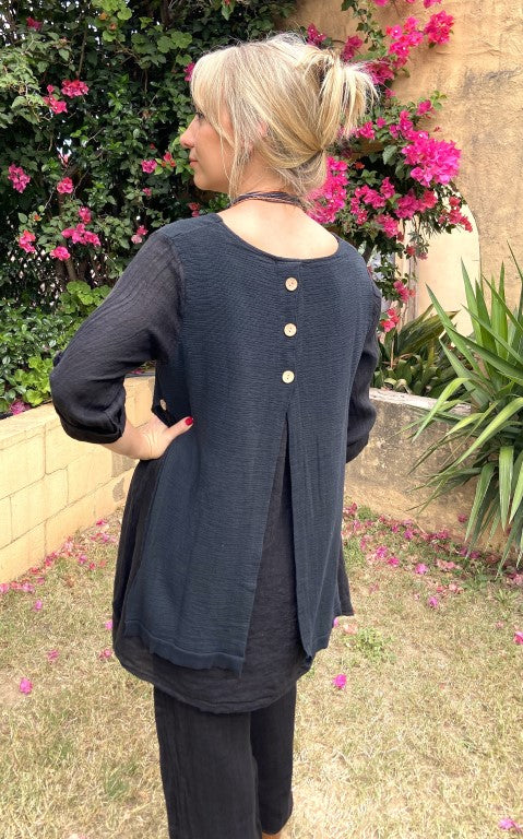 L350-Conti Moda Italian Linen Designer Overlay Top