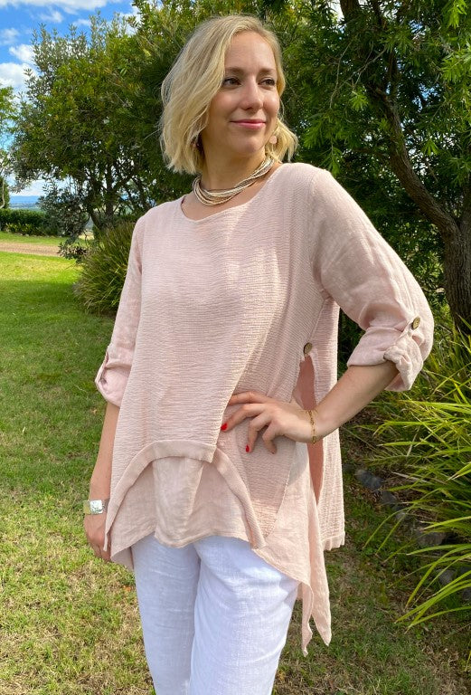 L350-Conti Moda Italian Linen Designer Overlay Top