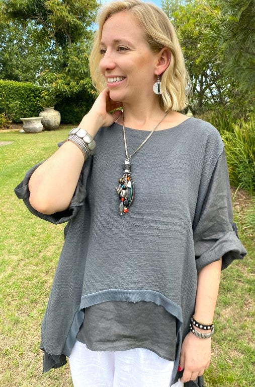 L350-Conti Moda Italian Linen Designer Overlay Top