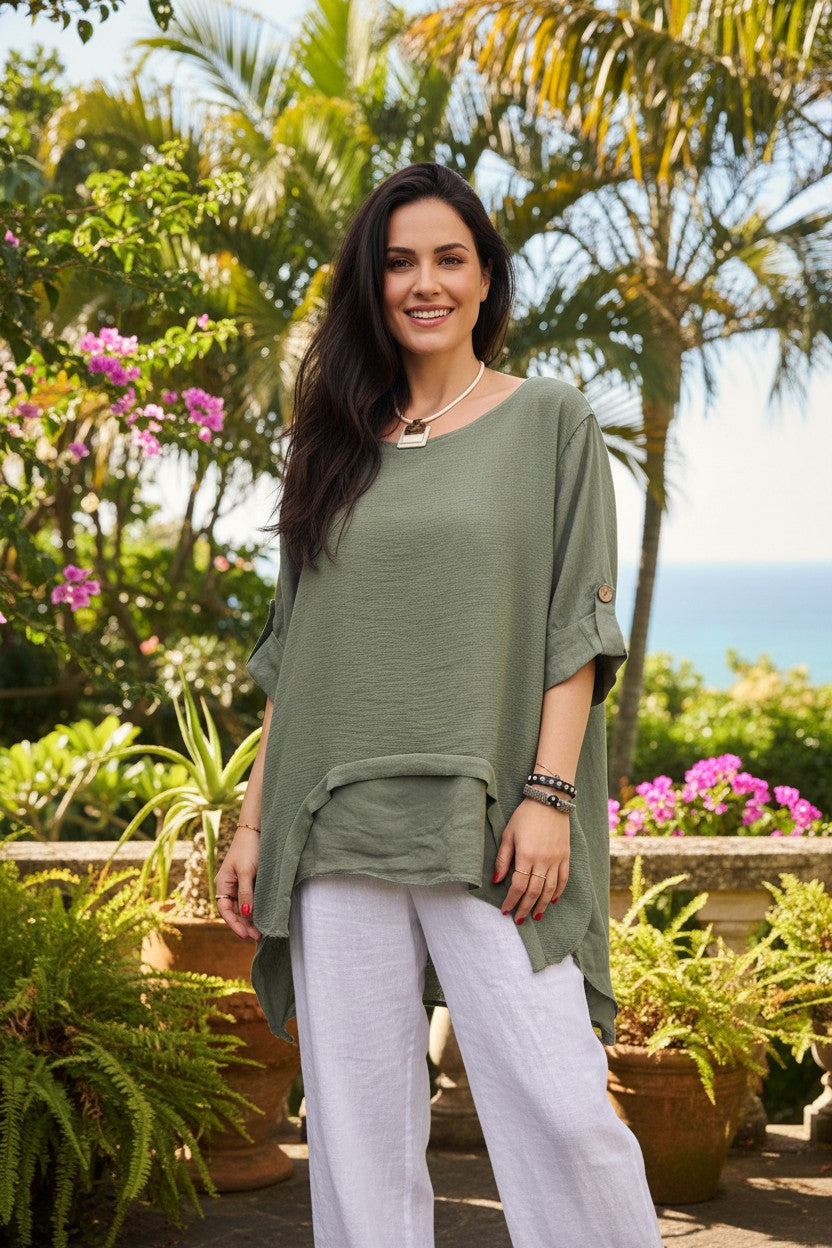 L350-Conti Moda Italian Linen Designer Overlay Top
