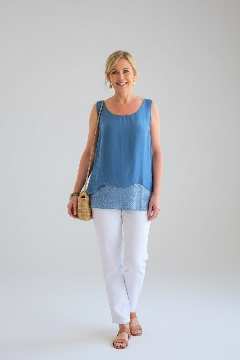L537-Conti Moda Sleeveless Italian Silk Top