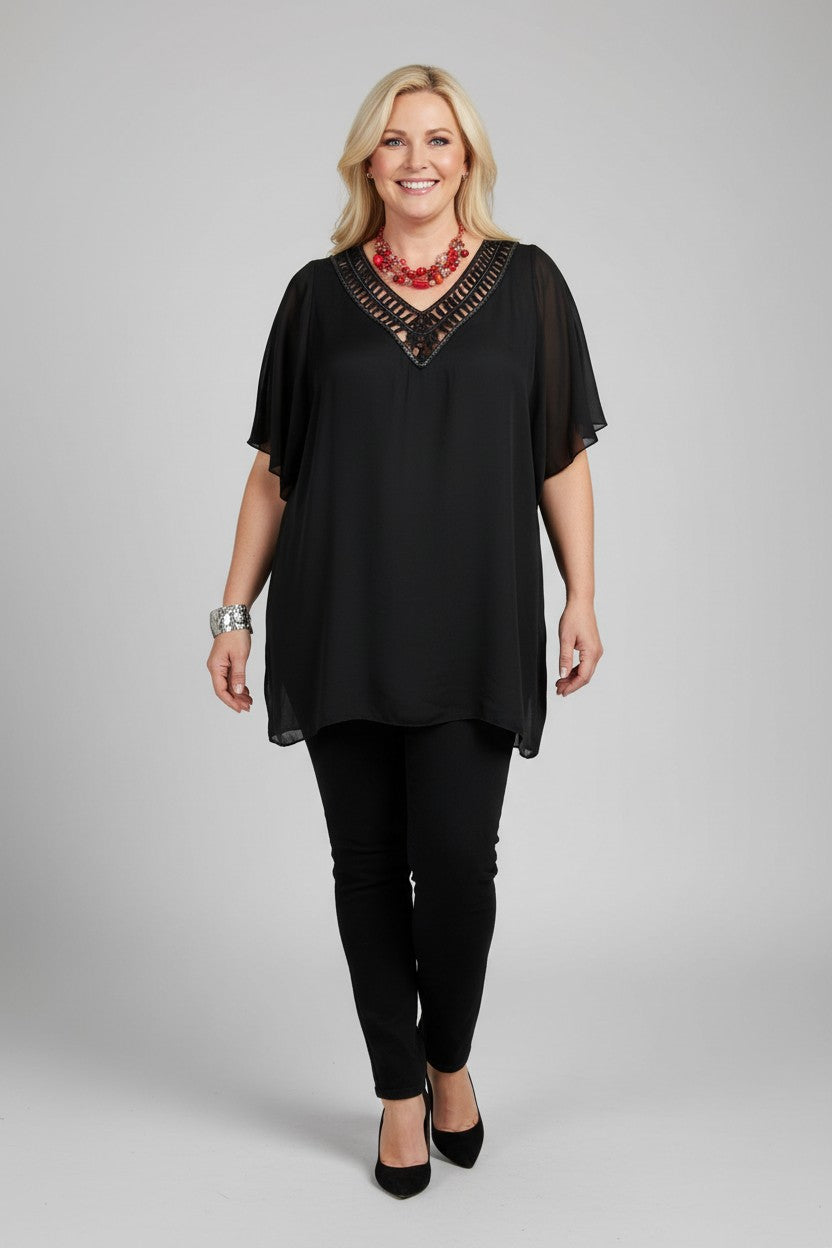 L581-Conti Moda Italian Silk V Neck Top