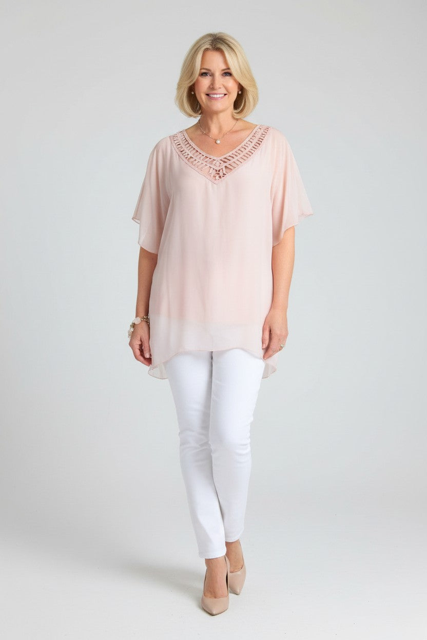 L581-Conti Moda Italian Silk V Neck Top