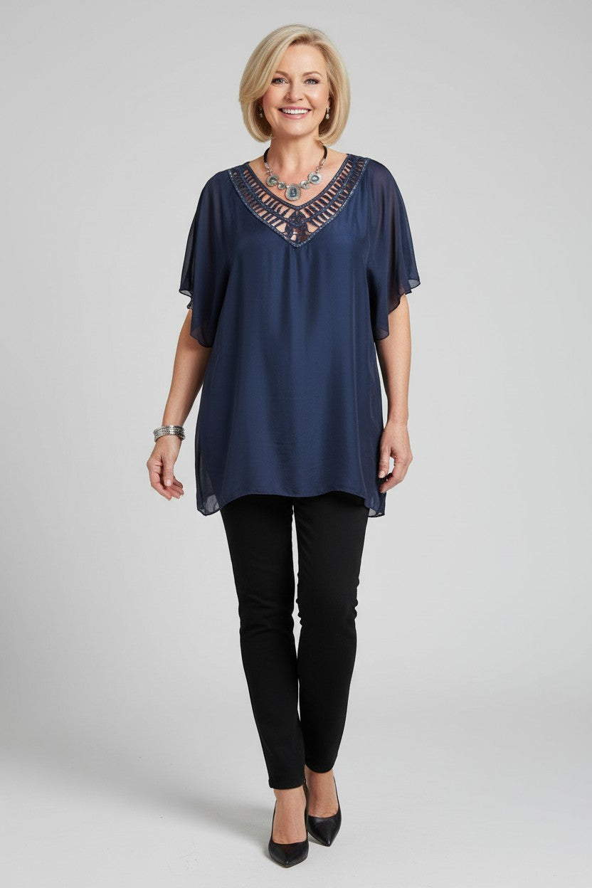 L581-Conti Moda Italian Silk V Neck Top