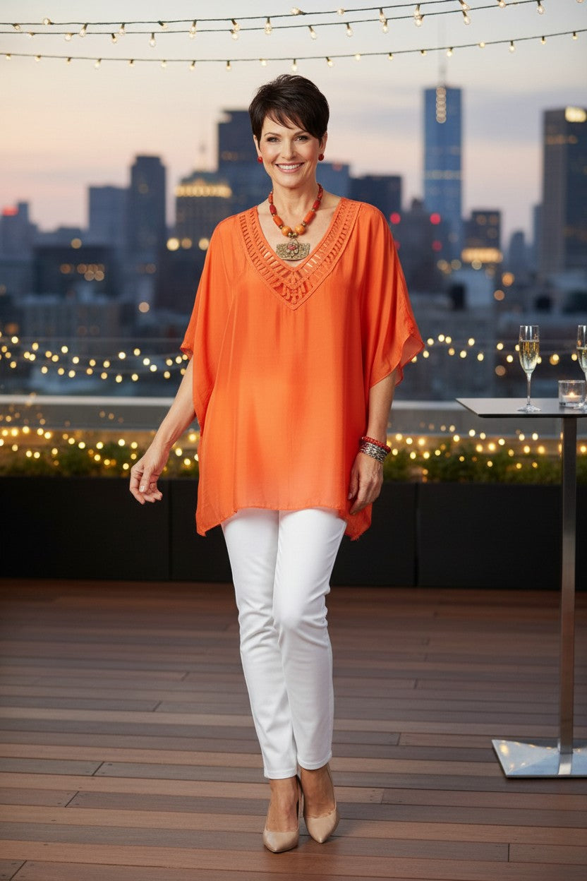 L581-Conti Moda Italian Silk V Neck Top