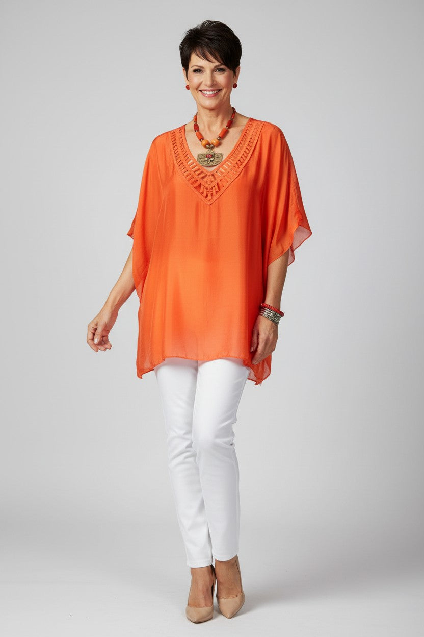 L581-Conti Moda Italian Silk V Neck Top