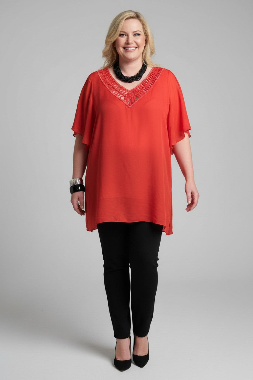 L581-Conti Moda Italian Silk V Neck Top