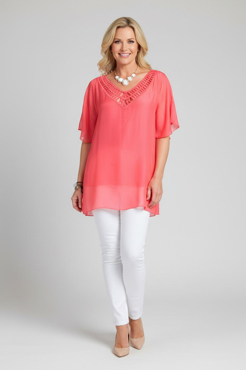 L581-Conti Moda Italian Silk V Neck Top