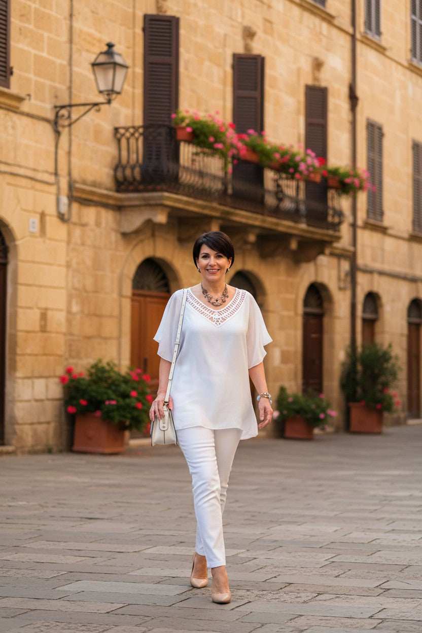 L581-Conti Moda Italian Silk V Neck Top
