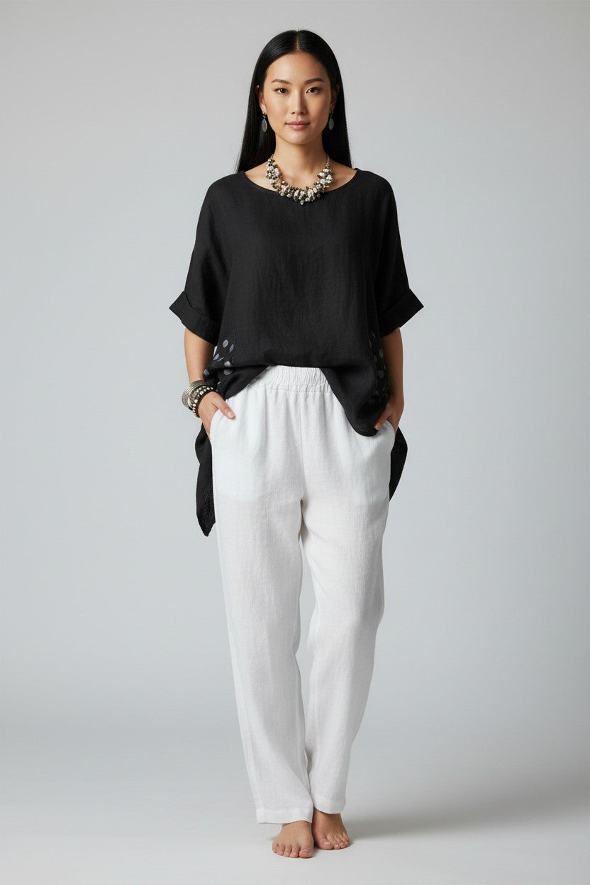L5891-Conti Moda Italian Linen Straight Leg Pants