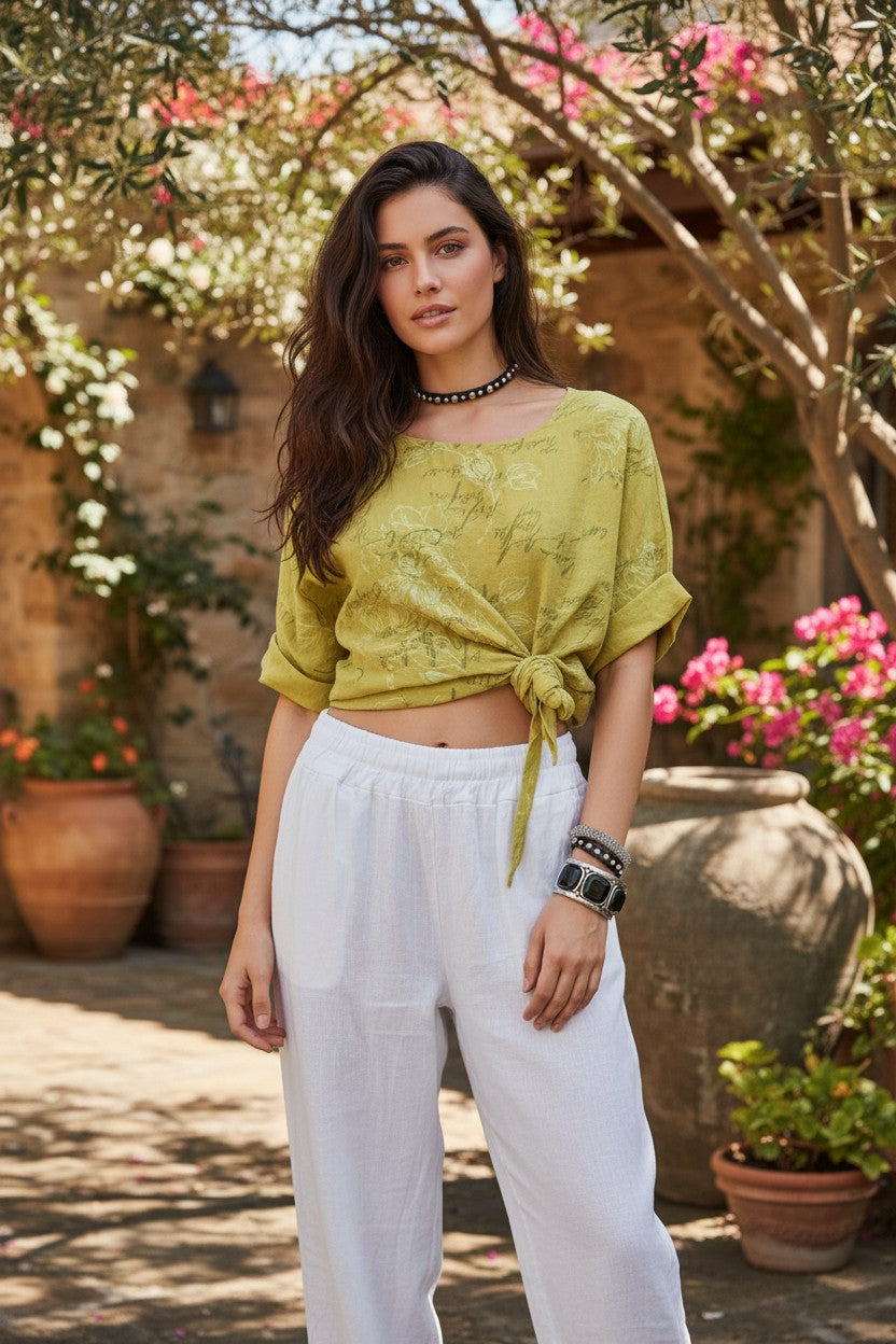 L5891-Conti Moda Italian Linen Straight Leg Pants