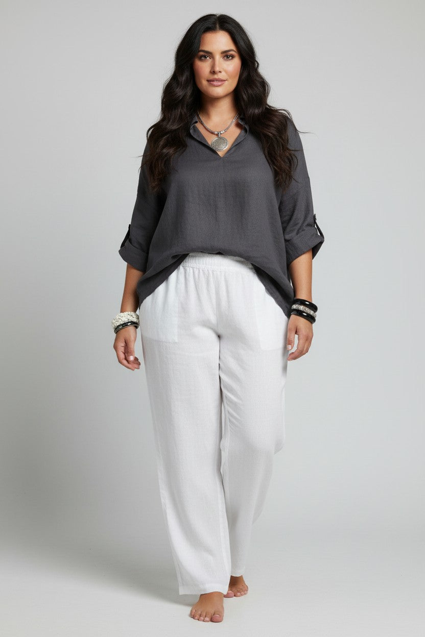 L5891-Conti Moda Italian Linen Straight Leg Pants