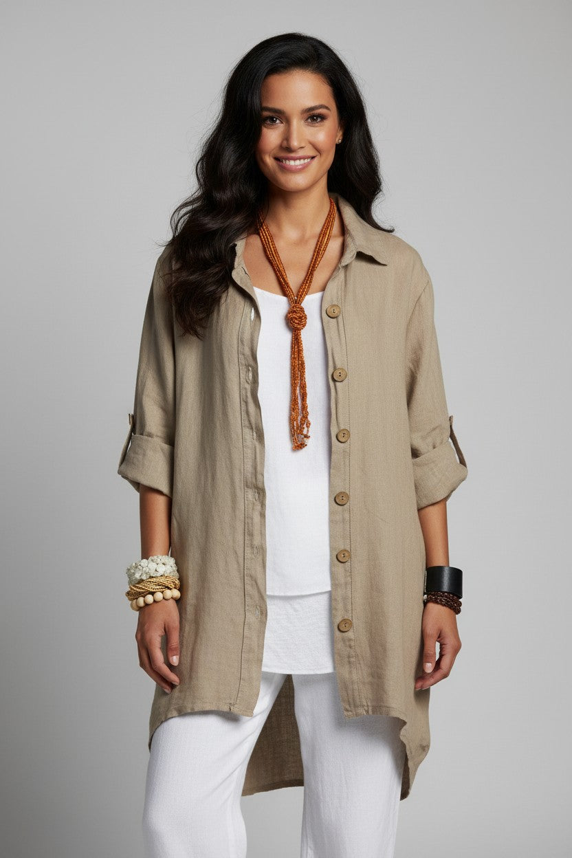 L591-Conti Moda Italian Linen Shirt/Jacket With Collar