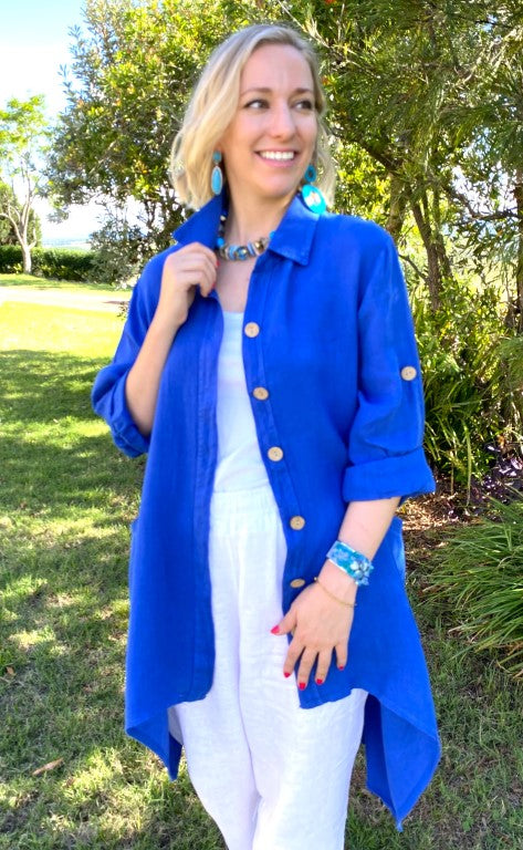L591-Conti Moda Italian Linen Shirt/Jacket With Collar