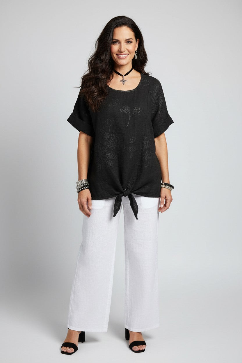 L794-Conti Moda Italian Print Top With Front Tie