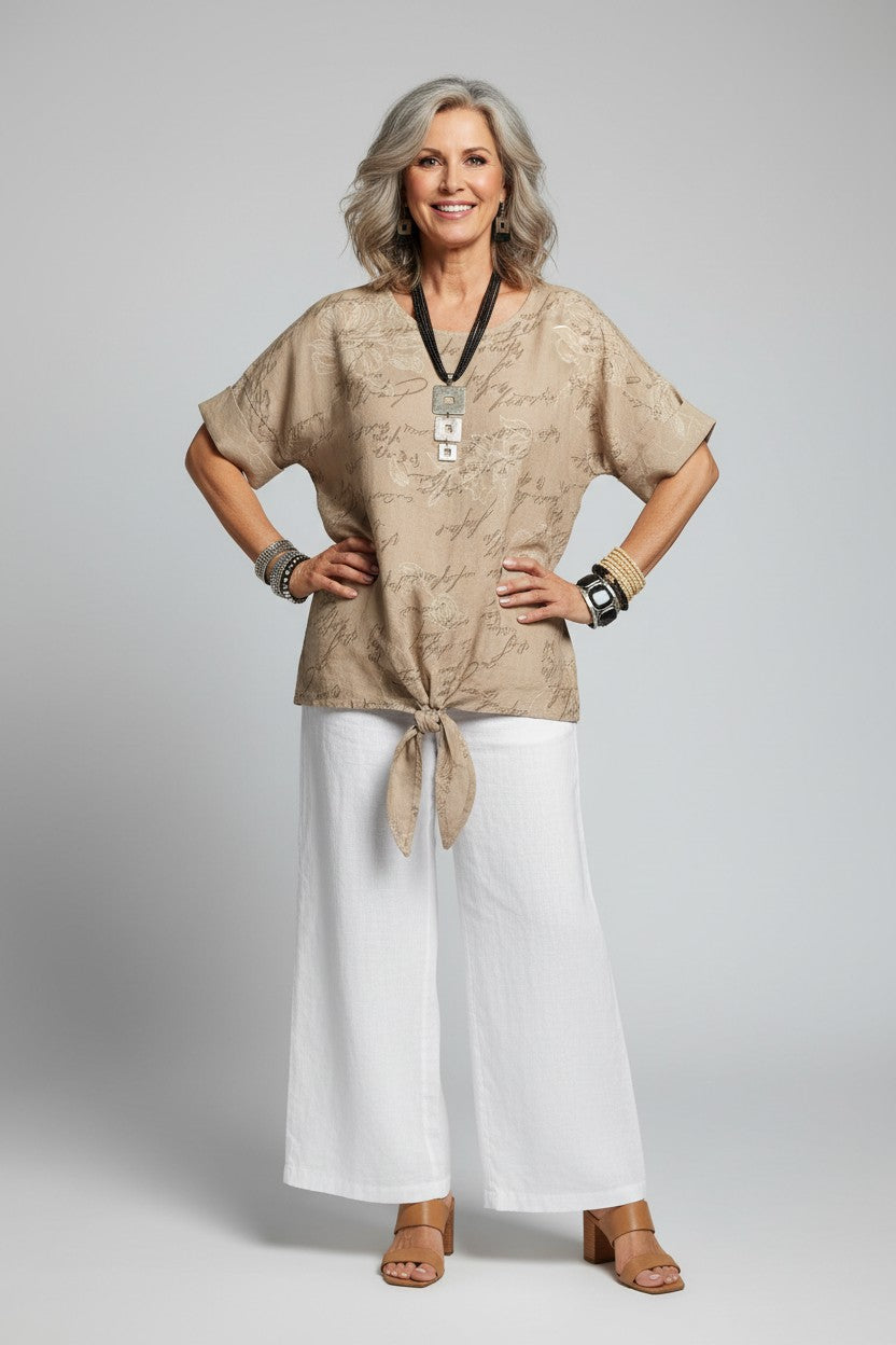 L794-Conti Moda Italian Print Top With Front Tie
