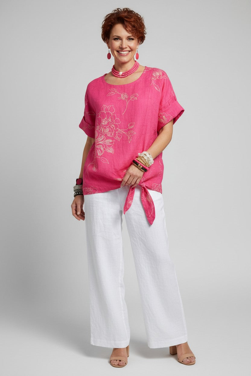 L794-Conti Moda Italian Print Top With Front Tie