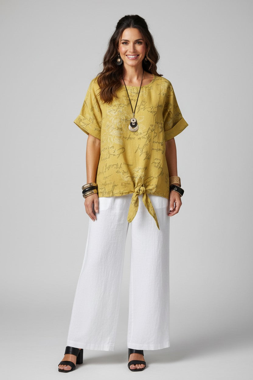 L794-Conti Moda Italian Print Top With Front Tie