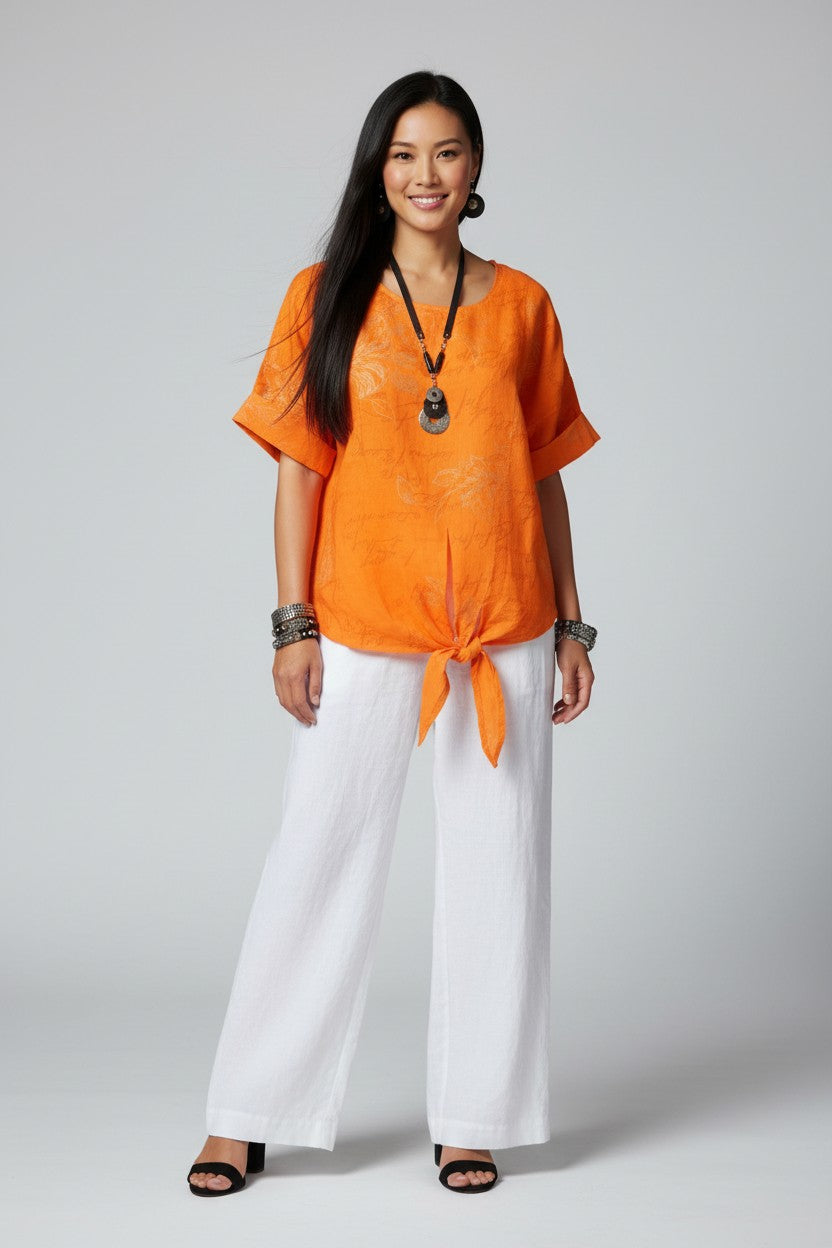 L794-Conti Moda Italian Print Top With Front Tie