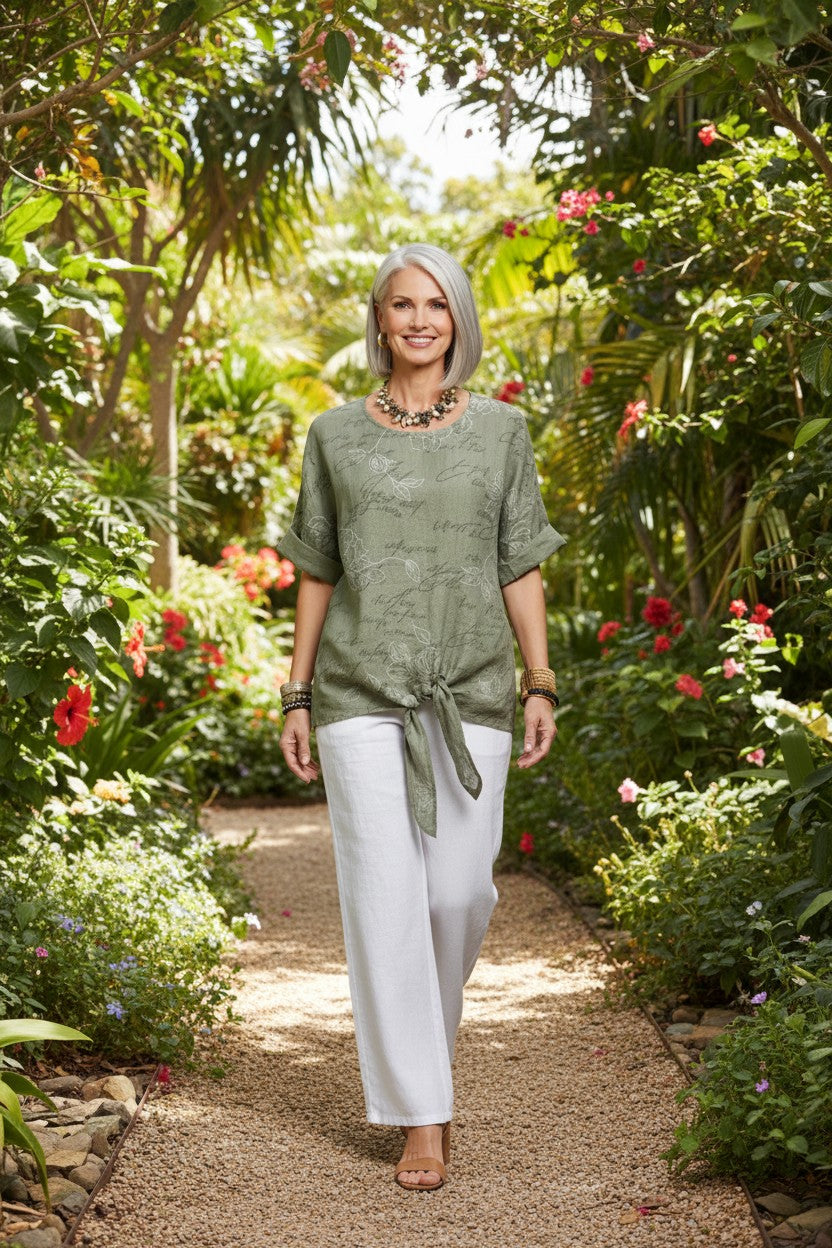 L794-Conti Moda Italian Print Top With Front Tie